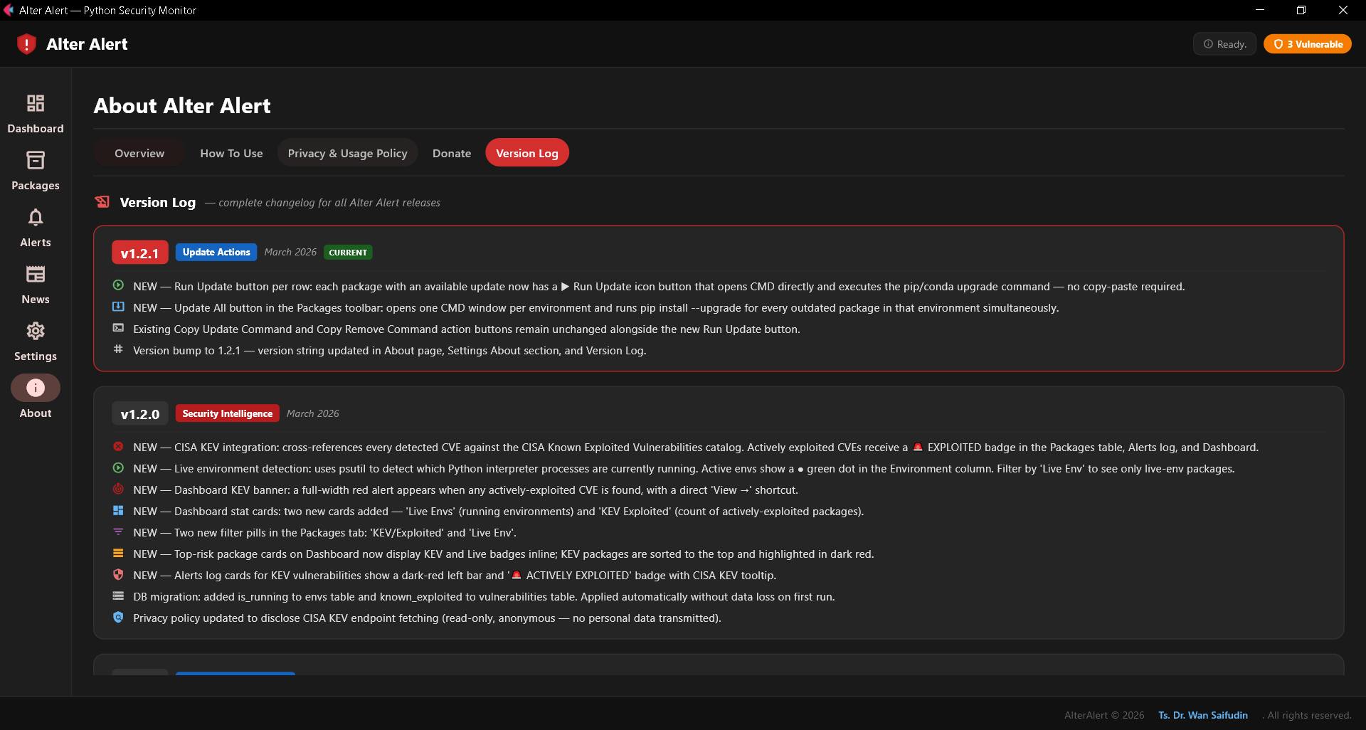 Alter Alert v1.2.1 Interface